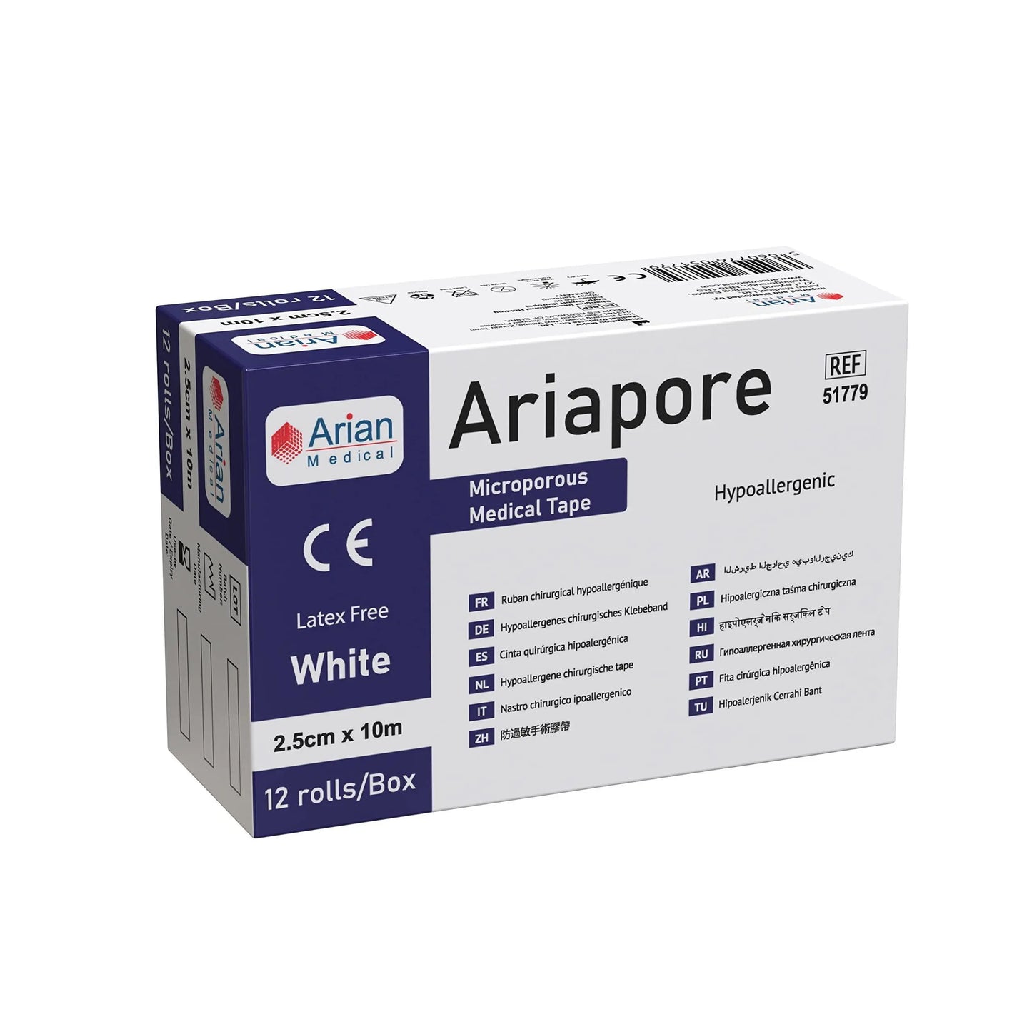 Ariapore Micropore Surgical and Sports Tape 2.5cm X 10m - 12 Rolls