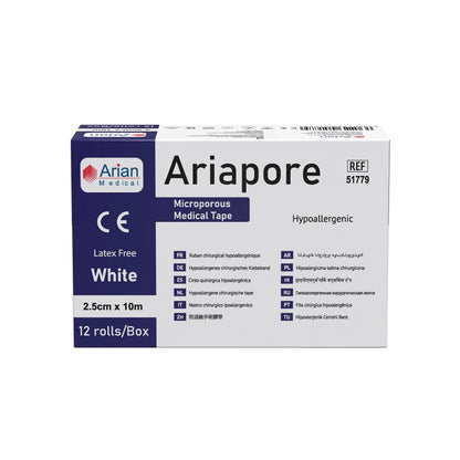 Ariapore Microporous Tape Surgical and Sports Tape 2.5cm X 10m - 12 Rolls Arian medical ltd