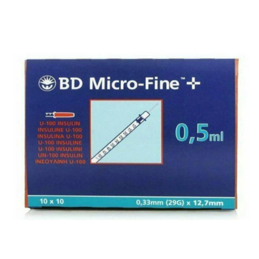 BD Micro Fine+ 0.5ml Insulin Syringe & Needle 29g x 12.7mm x 100 BECTON DICKINSON