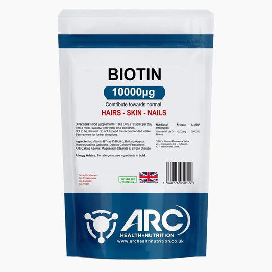 BIOTIN Vitamin B7 10,000mcg  Tablets for Hair, Nails, and Skin Radiance Arc Health Nutrition