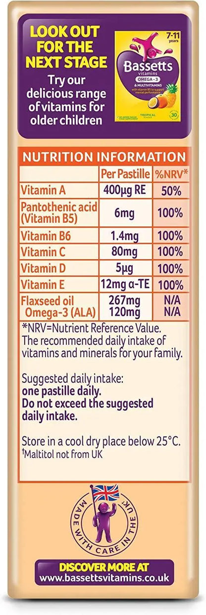 Bassetts Multivits 3-6yrs Orange 30 Pastilles - Arc Health Nutrition