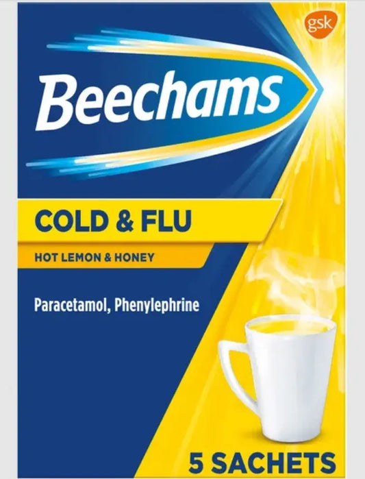 Beechams Cold & Flu Hot Lemon & Honey Sachets Pack of 5 Beechams