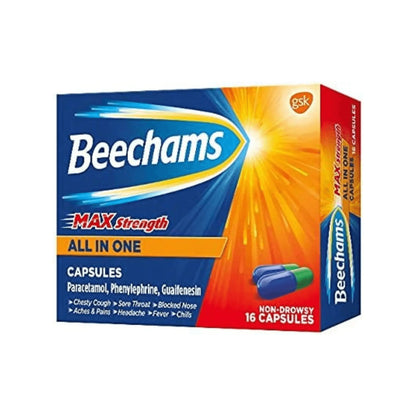 Beechams Max Strength All in One Cold and Flu Capsules 16s