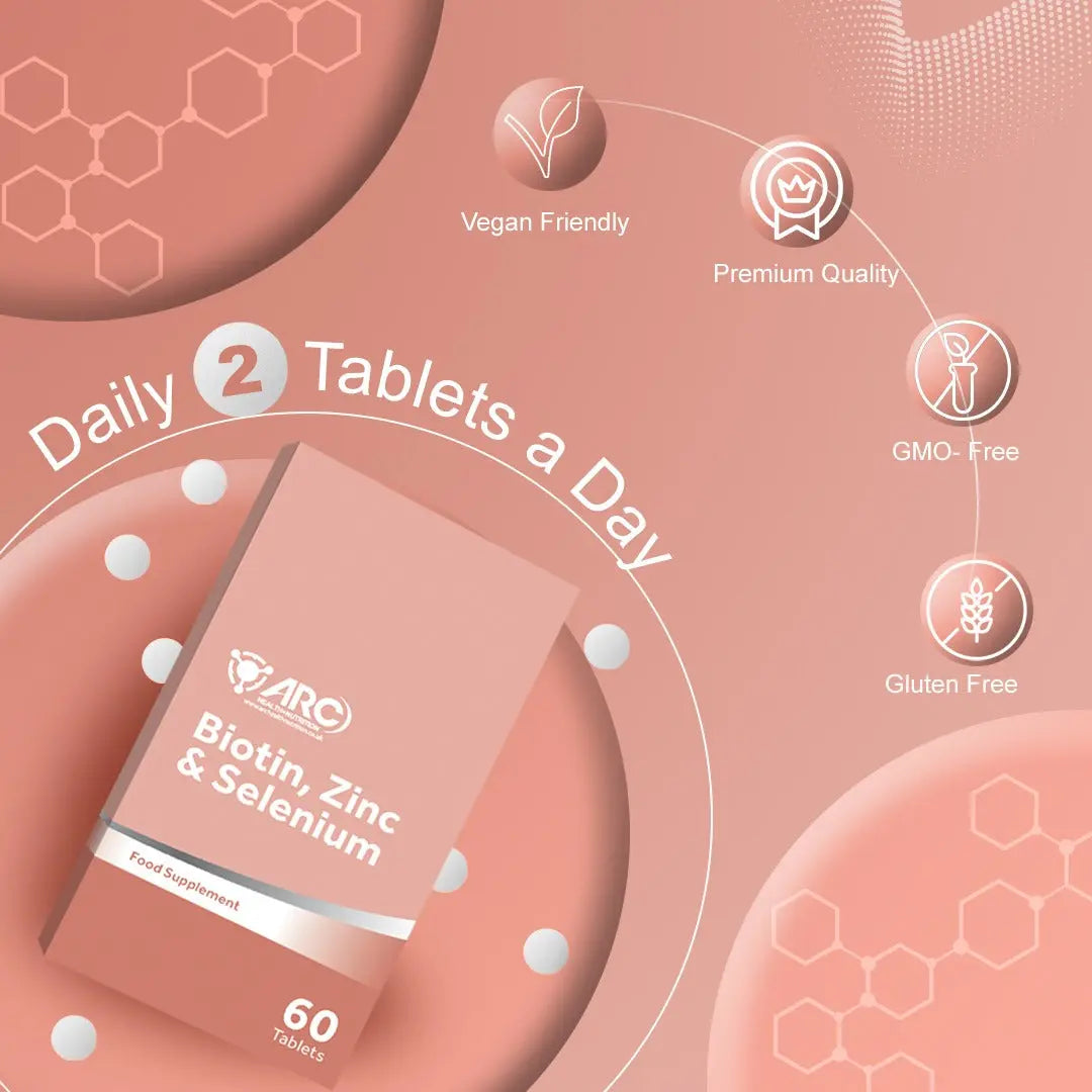 Biotin + Zinc & Selenium Supplement 60 Tablets Arc Health Nutrition UK Ltd