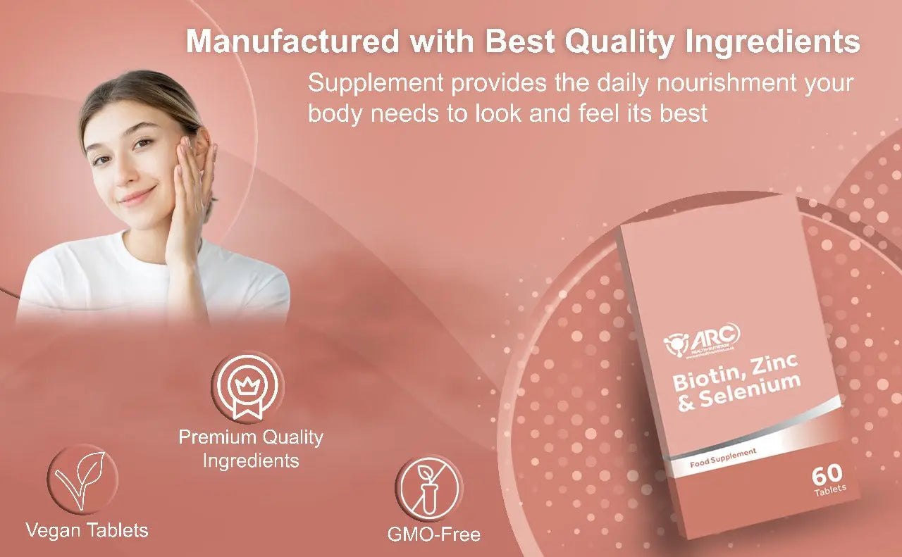 Biotin + Zinc & Selenium Supplement 60 Tablets Arc Health Nutrition UK Ltd