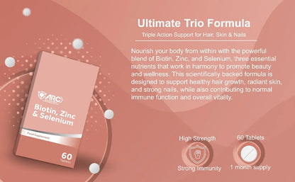 Biotin + Zinc & Selenium Supplement 60 Tablets Arc Health Nutrition UK Ltd