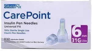 Carepoint Diabetic Insulin Pen Tips 31G x 6 mm (100 Pcs/Box)