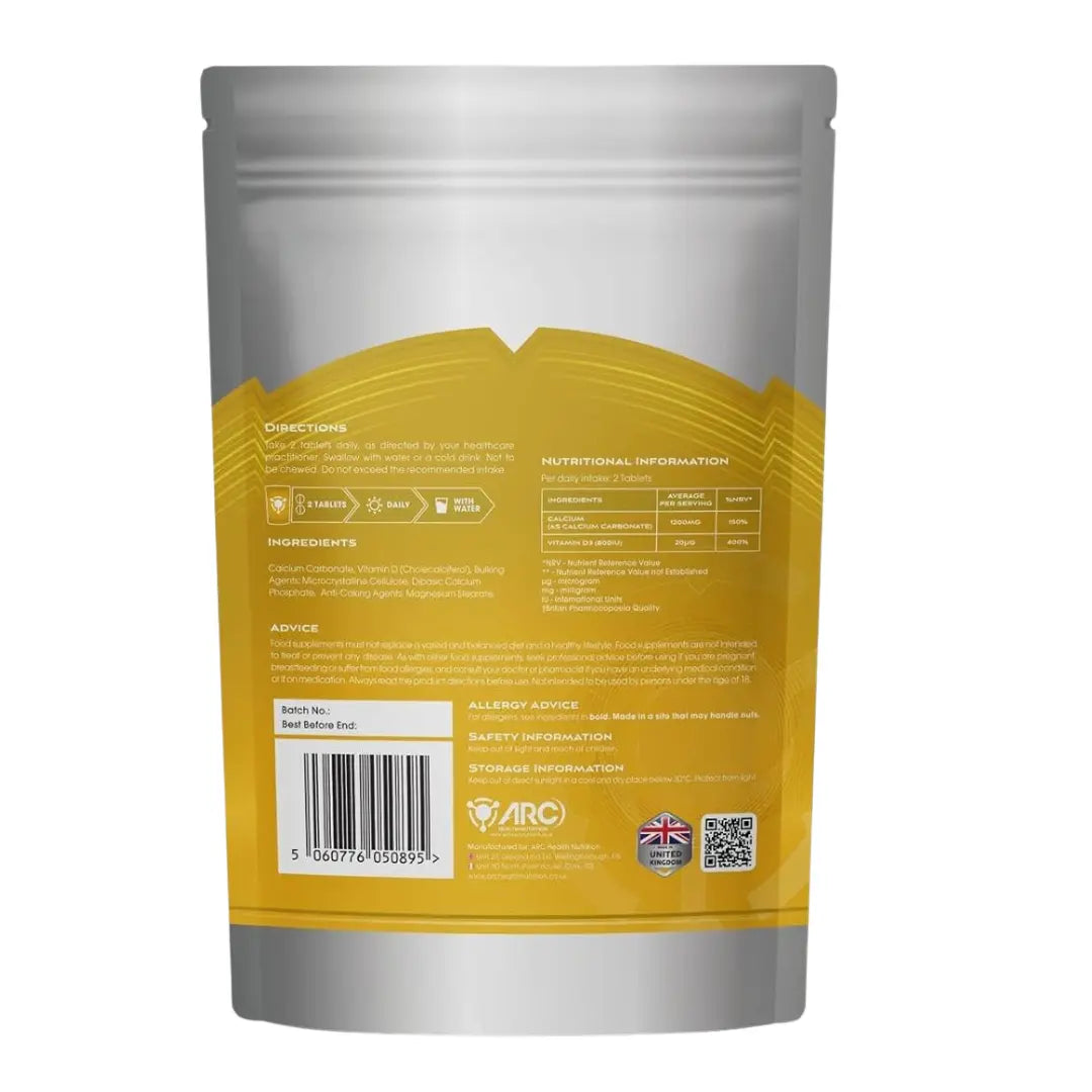 Calcium and Vitamin D3 Supplement Tablets men & Women Arc Health Nutrition Ltd