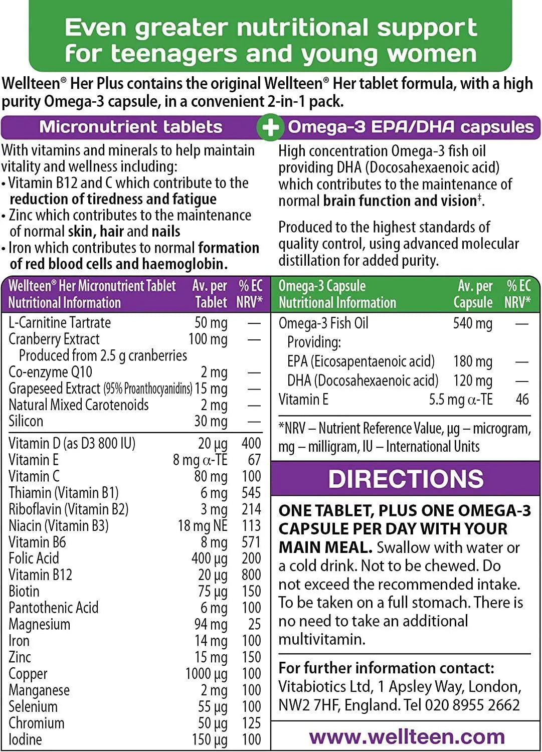 Vitabiotics Wellteen Her Plus 56 Tablets/Capsules