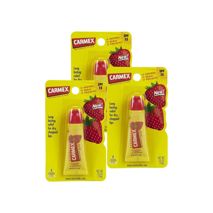 Carmex Strawberry Tube SPF15 10g - PACK OF 3. Carmex