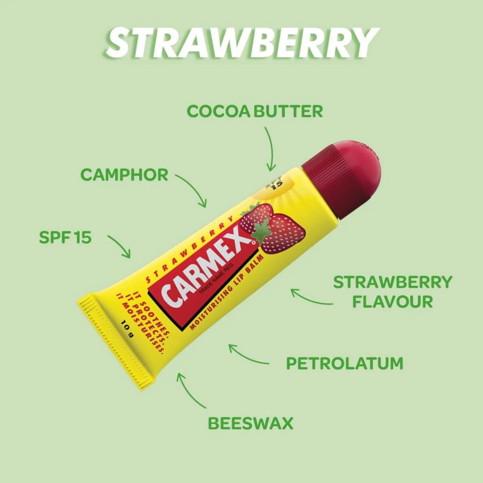 Carmex Strawberry Tube SPF15 10g - PACK OF 3. Carmex