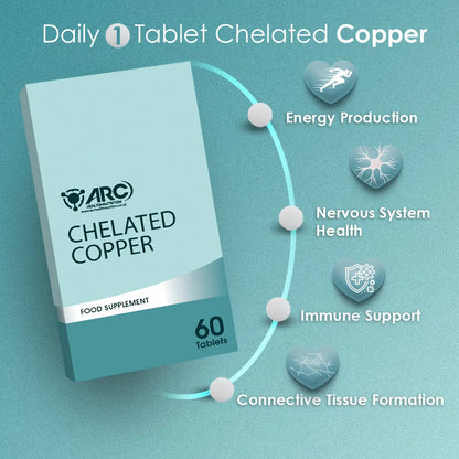 Chelated Copper 3mg Chelated Supplement Vegan Tablets ARC Health Nutrition