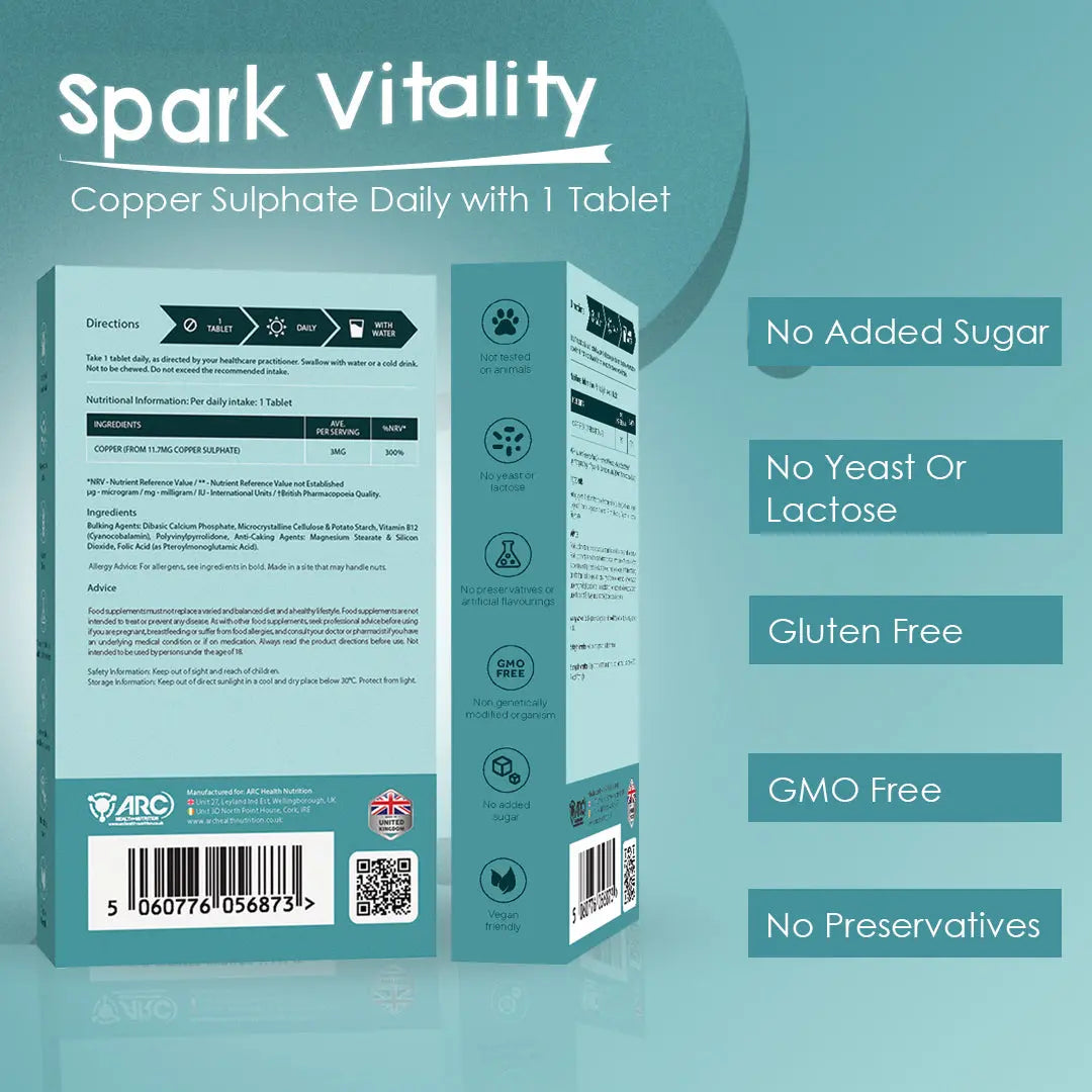 Chelated Copper 3mg Chelated Supplement Vegan Tablets ARC Health Nutrition