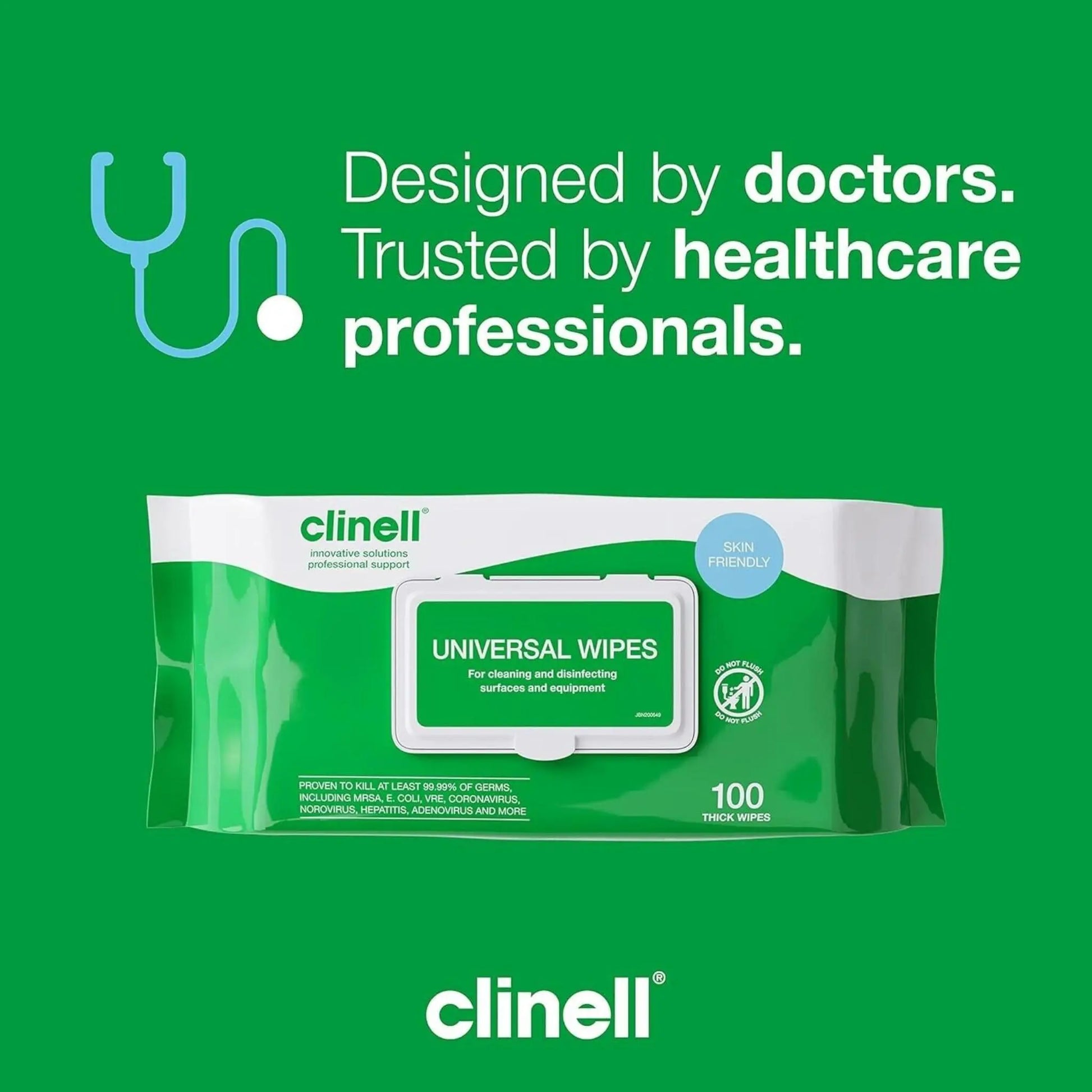 Clinell Universal Cleaning and Surface Disinfection Wipes - Pack of 100 clinell
