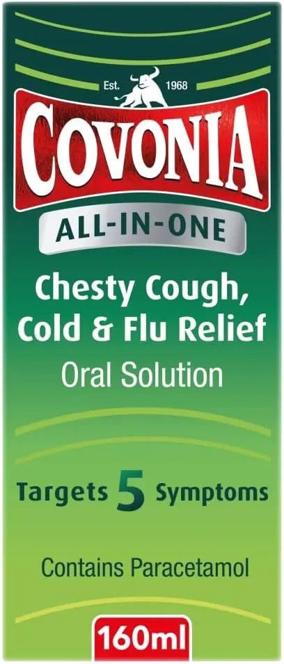 Covonia All-in-One Chesty Cough, Cold and Flu Relief Oral Solution - 160ml Covonia