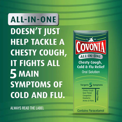 Covonia All-in-One Chesty Cough, Cold and Flu Relief Oral Solution - 160ml Covonia