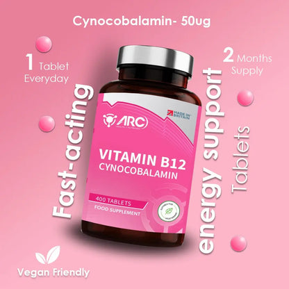 Cyanocobalamin Vitamin B12 50mcg 400 Tablets ARC Health Nutrition