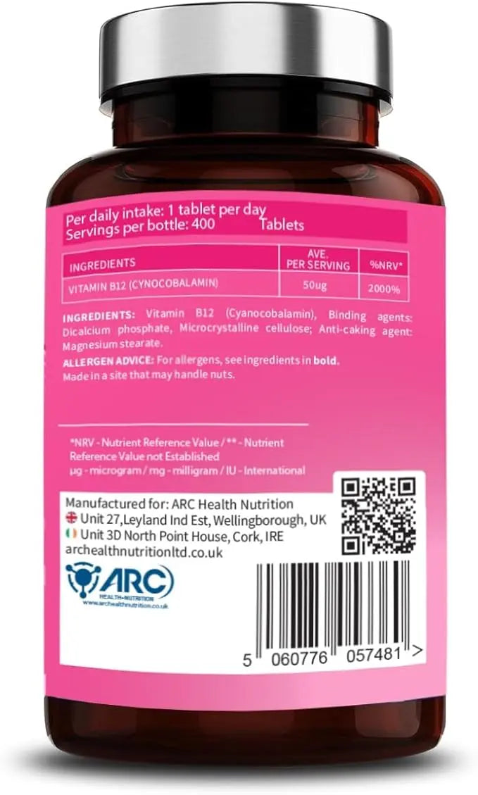 Cyanocobalamin Vitamin B12 50mcg 400 Tablets ARC Health Nutrition
