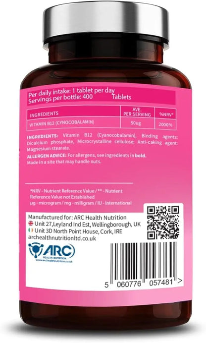 Cyanocobalamin Vitamin B12 50mcg 400 Tablets ARC Health Nutrition
