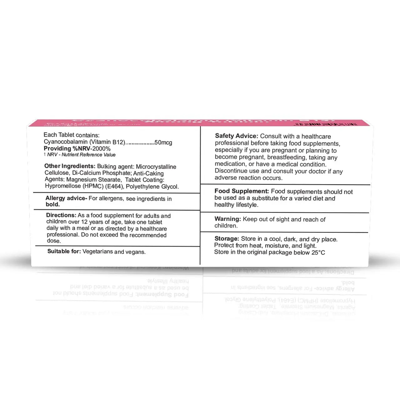 Cyanocobalamin Vitamin B12 50mcg 50 Tablets Arc Healt Nutrition Ltd