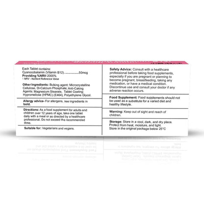 Cyanocobalamin Vitamin B12 50mcg 50 Tablets Arc Healt Nutrition Ltd