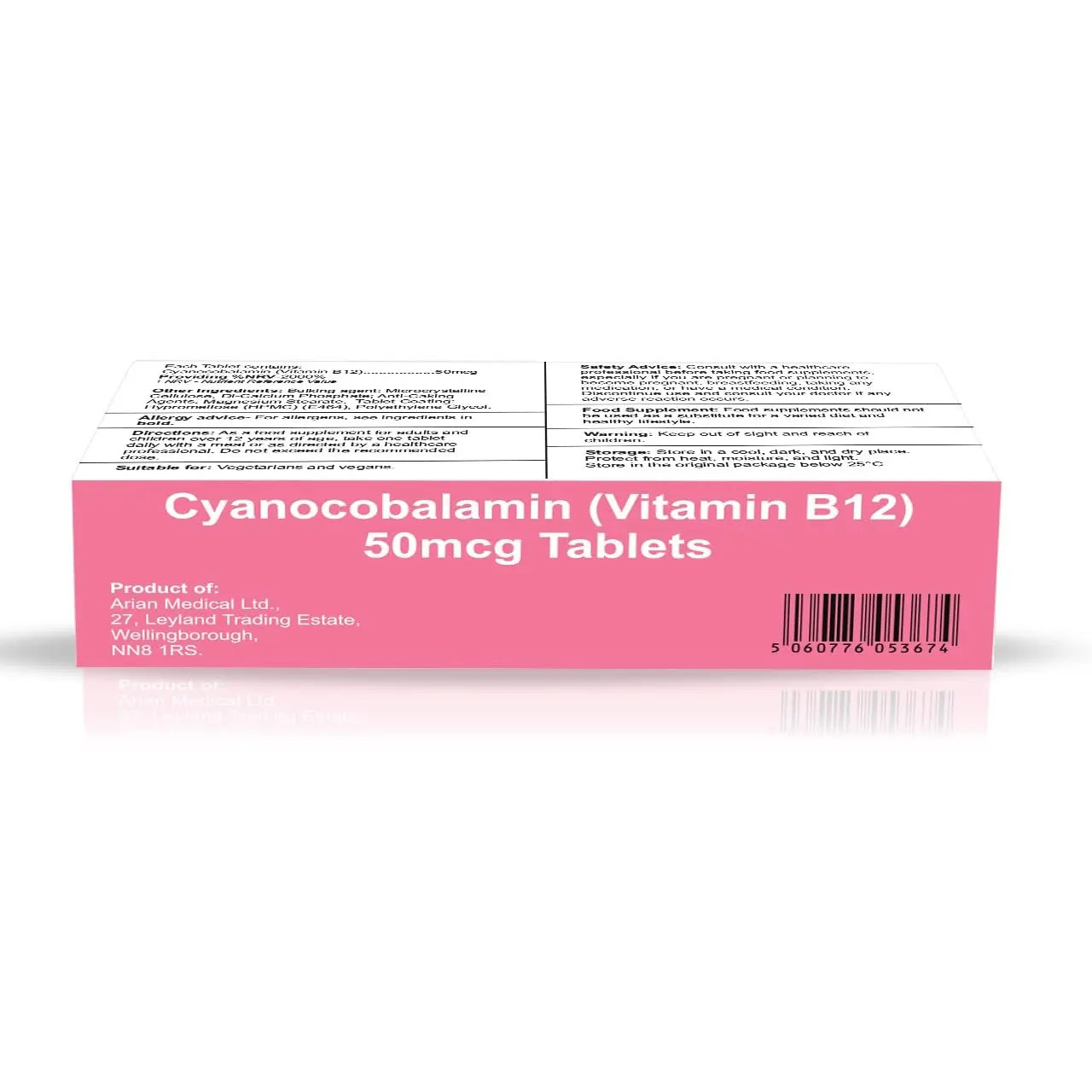 Cyanocobalamin Vitamin B12 50mcg 50 Tablets Arc Healt Nutrition Ltd