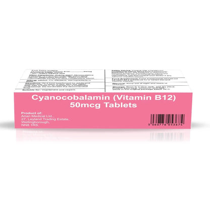 Cyanocobalamin Vitamin B12 50mcg 50 Tablets Arc Healt Nutrition Ltd