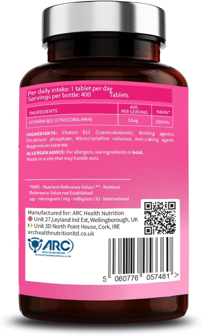 Cyanocobalamin Vitamin B12 50mcg 400 Tablets