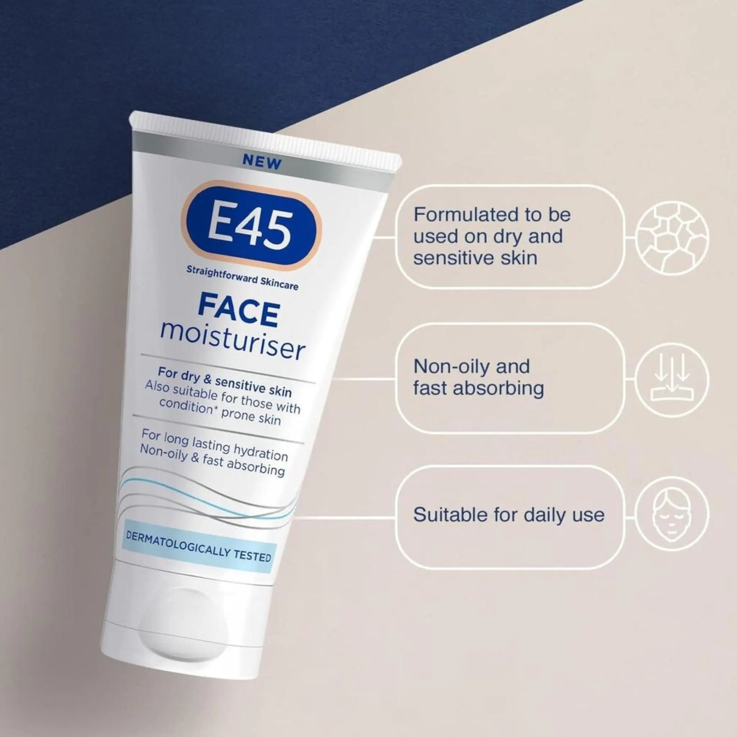 E45 Face Moisturiser Daily Use Cream - 50 ml E45