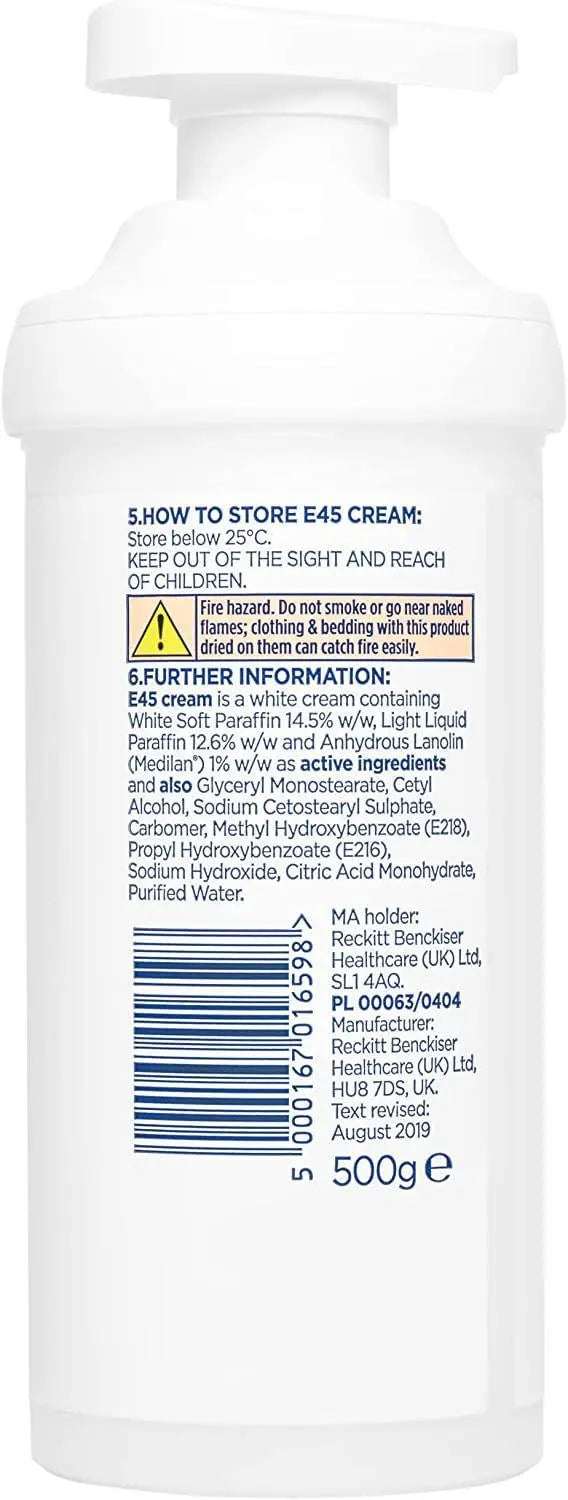 E45 Moisturising Cream for Dry Skin with Pump 500g