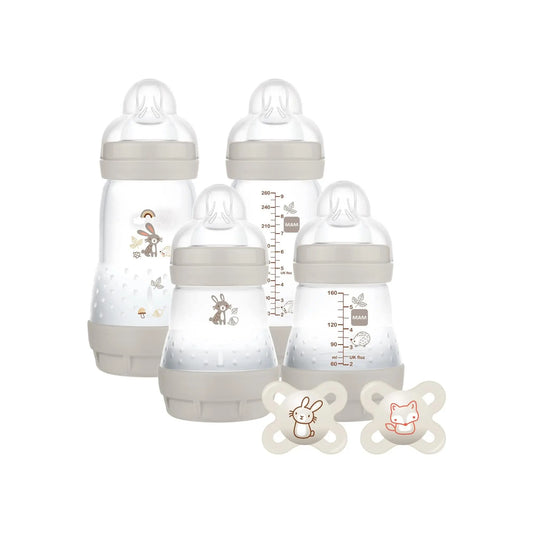 Feed & Soothe Set,Anti-Colic Newborn Bottle Set Complete with Baby Soothers, Ivory MAM