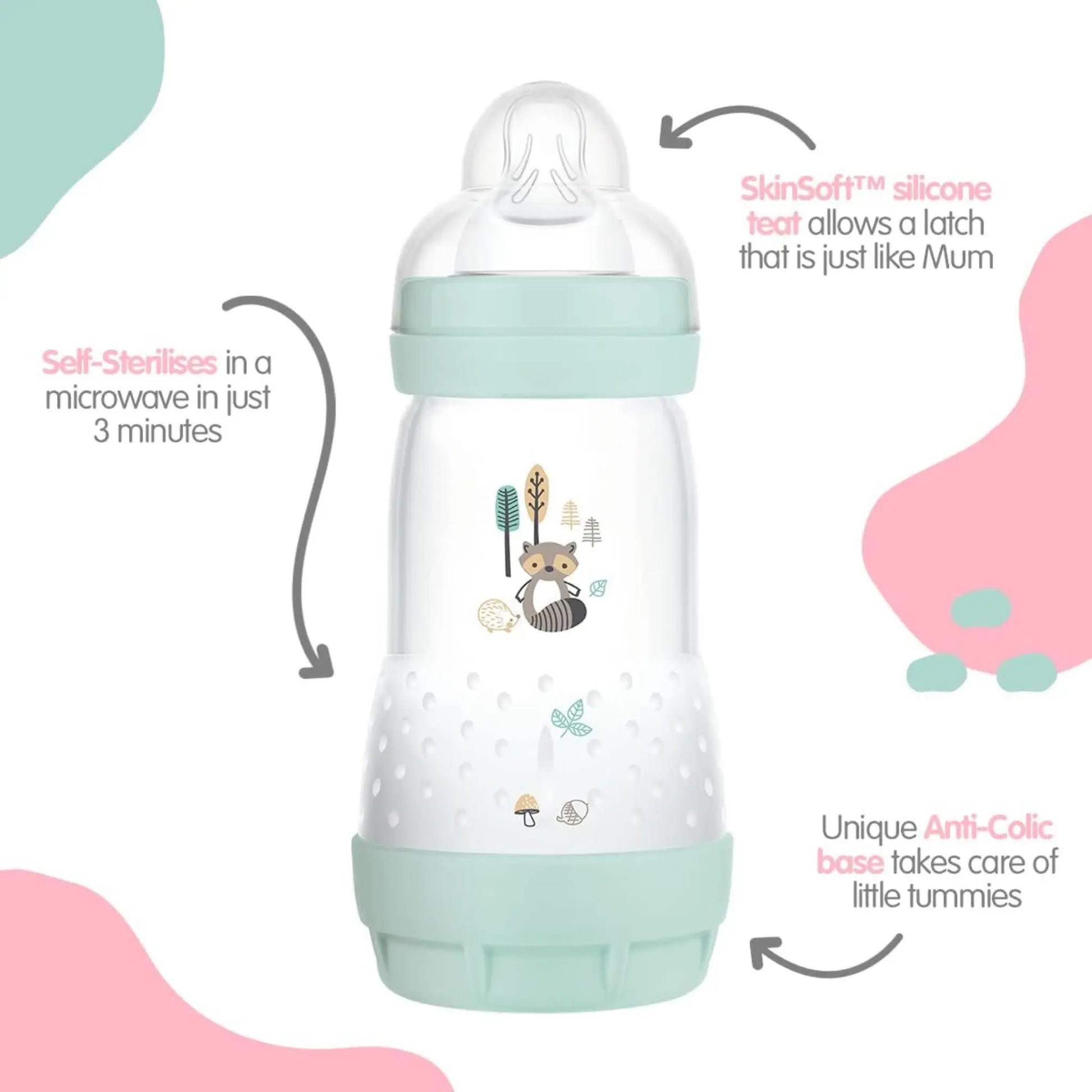 Feed & Soothe Set,Anti-Colic Newborn Bottle Set Complete with Baby Soothers, Ivory MAM