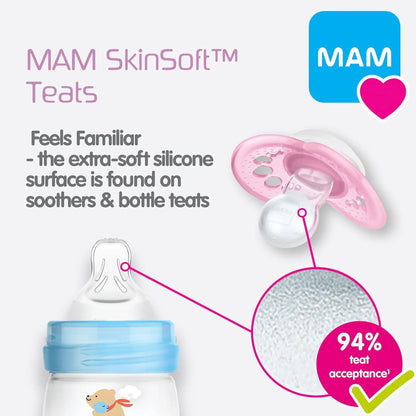 Feed & Soothe Set,Anti-Colic Newborn Bottle Set Complete with Baby Soothers, Ivory MAM