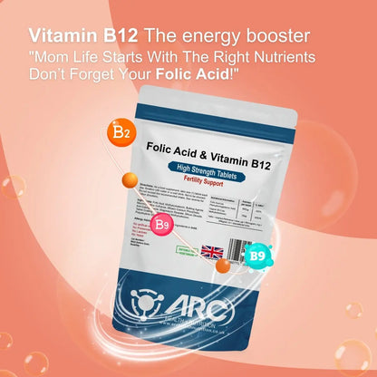 Folic Acid & Vitamin B12 Supplement Tablets ARC Health Nutrition