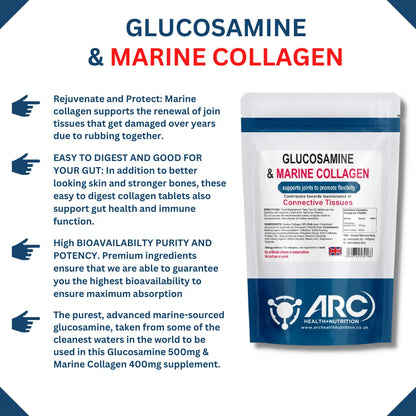 Arc Nutrition Glucosamine 2KCL 500mg and Marine Collagen 400mg tablets 