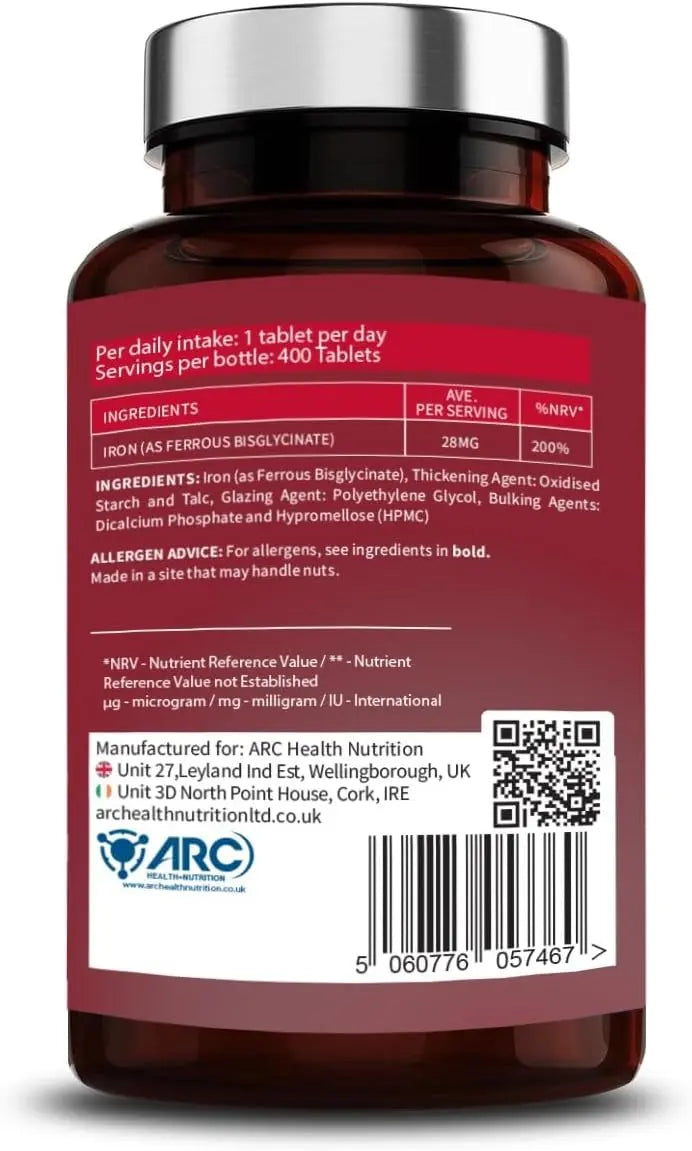 Gentle Iron Bisglycinate 28mg 400 Tablets ARC Health Nutrition