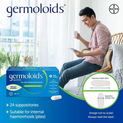 Germoloids Haemorrhoids & Piles Suppositories 24 Tablets