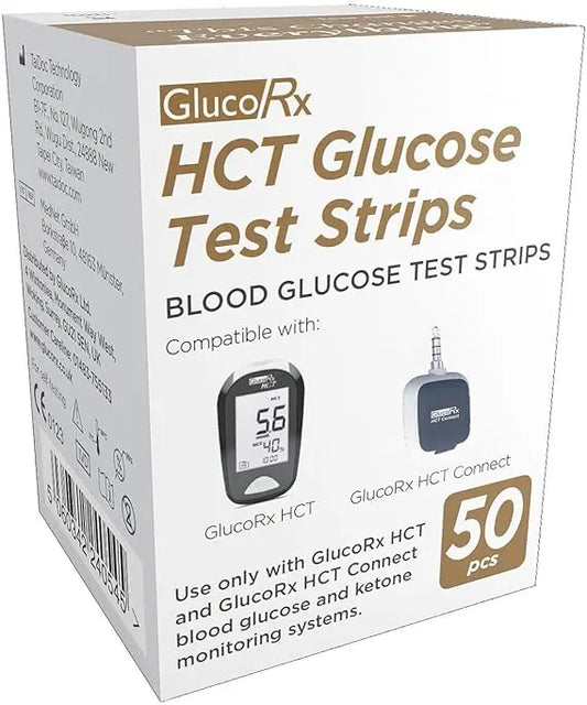GlucoRx HCT Glucose Test Strip, 50 Pack