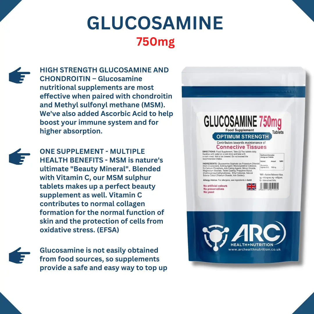 Glucosamine Sulphate 2KCL 750mg Tablets for Healthy Joints - Arc Health Nutrition