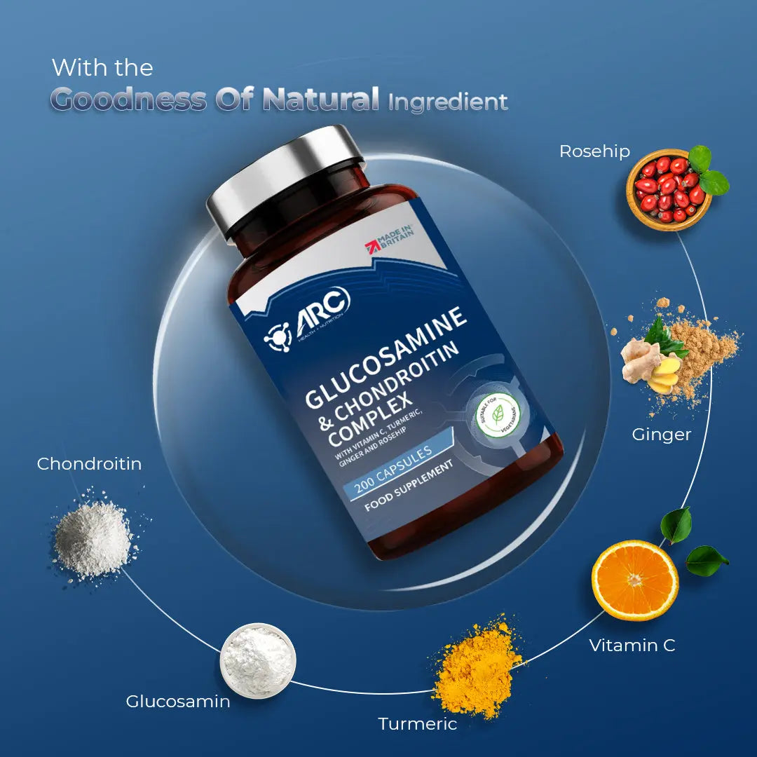 Glucosamine & Chondroitin Complex 200 Capsules – Vitamin C, Turmeric, Ginger & Rosehip ARC Health Nutrition
