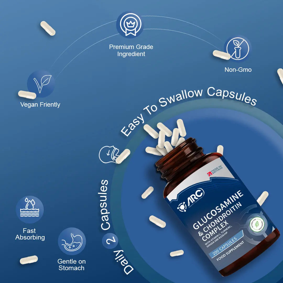 Glucosamine & Chondroitin Complex 200 Capsules – Vitamin C, Turmeric, Ginger & Rosehip ARC Health Nutrition