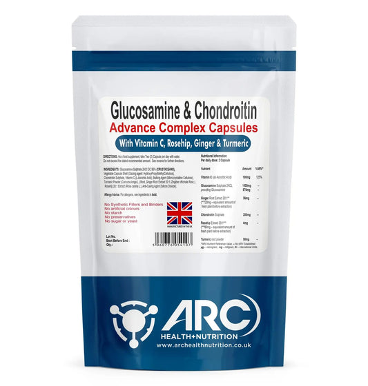 Glucosamine & Chondroitin Premium Complex - 360 High-Strength Capsules with Vitamin C, Turmeric, Ginger, and Rosehip - Made in The UK, for Maintenance of Joint System – Arc Health Nutrition ARC Health Nutrition