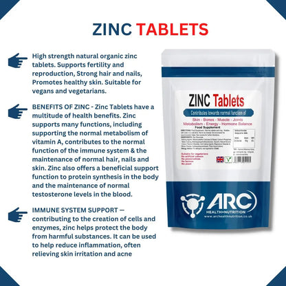 High-Potency Zinc 50mg Tablets - Essential Zinc Supplement for Immune Support Arc Health Nutrition