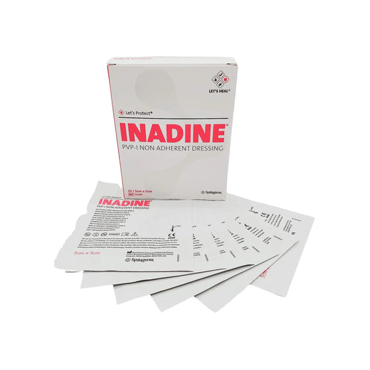 Inadine 5cm x 5cm x10 Non-Adherent Wound Dressings Povidone Iodine AntiMicrobial - Arc Health Nutrition UK Ltd