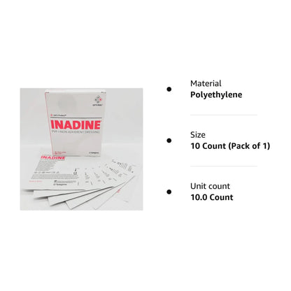 Inadine 5cm x 5cm x10 Non-Adherent Wound Dressings Povidone Iodine AntiMicrobial - Arc Health Nutrition UK Ltd