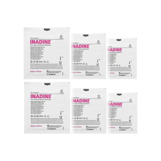 Inadine Iodine Non Adherent Anti-Bacterial Sterile Wound Injury Dressings - 6x Dressings - Arc Health Nutrition
