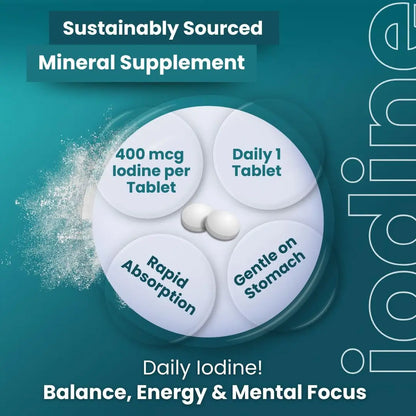 Iodine Supplement 365 Tablets 400mcg Potassium Iodide ARC Health Nutrition