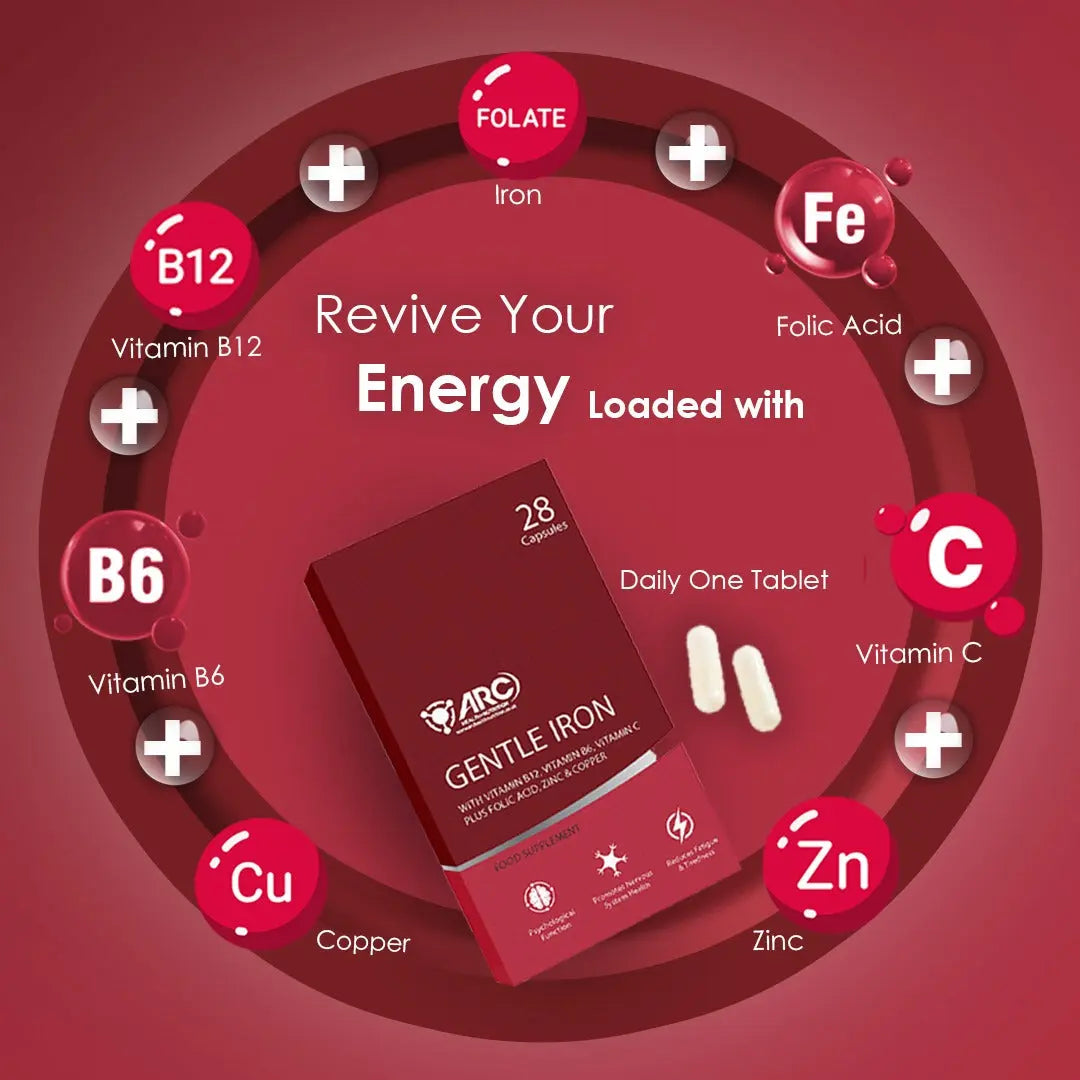 Iron 7-in-1, 56 Capsules with Vitamins C, B6, B12, Folic Acid, Zinc & Copper Arc Health Nutrition UK Ltd