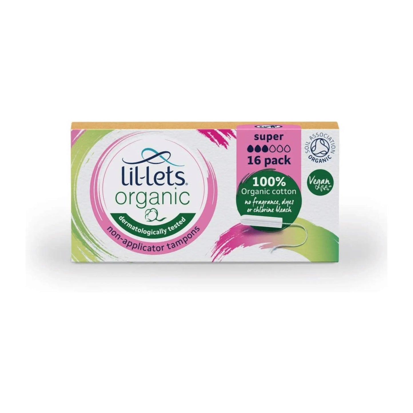 Lil-Lets Organic Non-Applicator Super Tampons 16 per pack