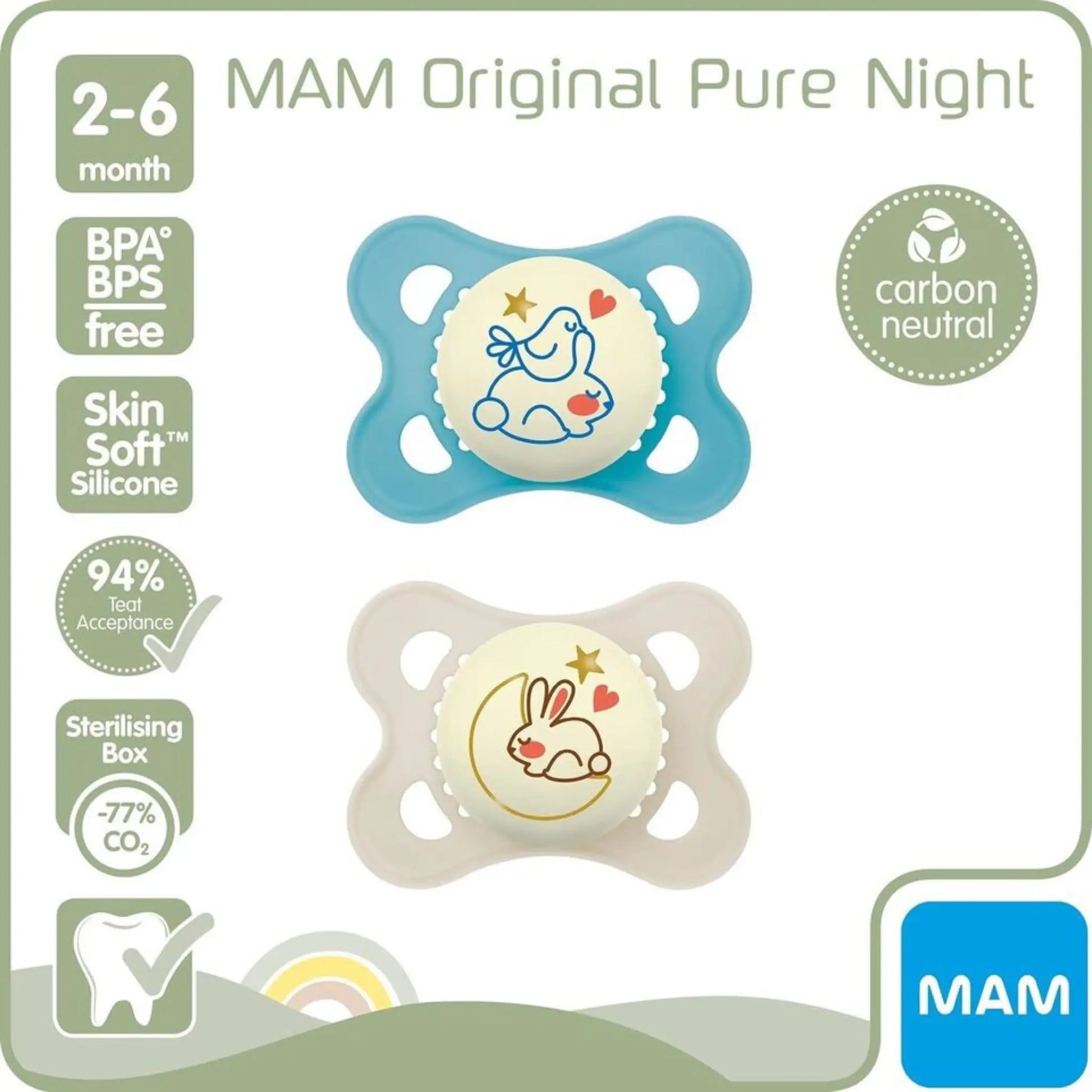 MAM Original Pure Night Soother 2-6 Months (Set of 2) MAM